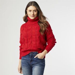 Coco & Carmen Viola Cable Knit Turtleneck Sweater Size L/XL NWT